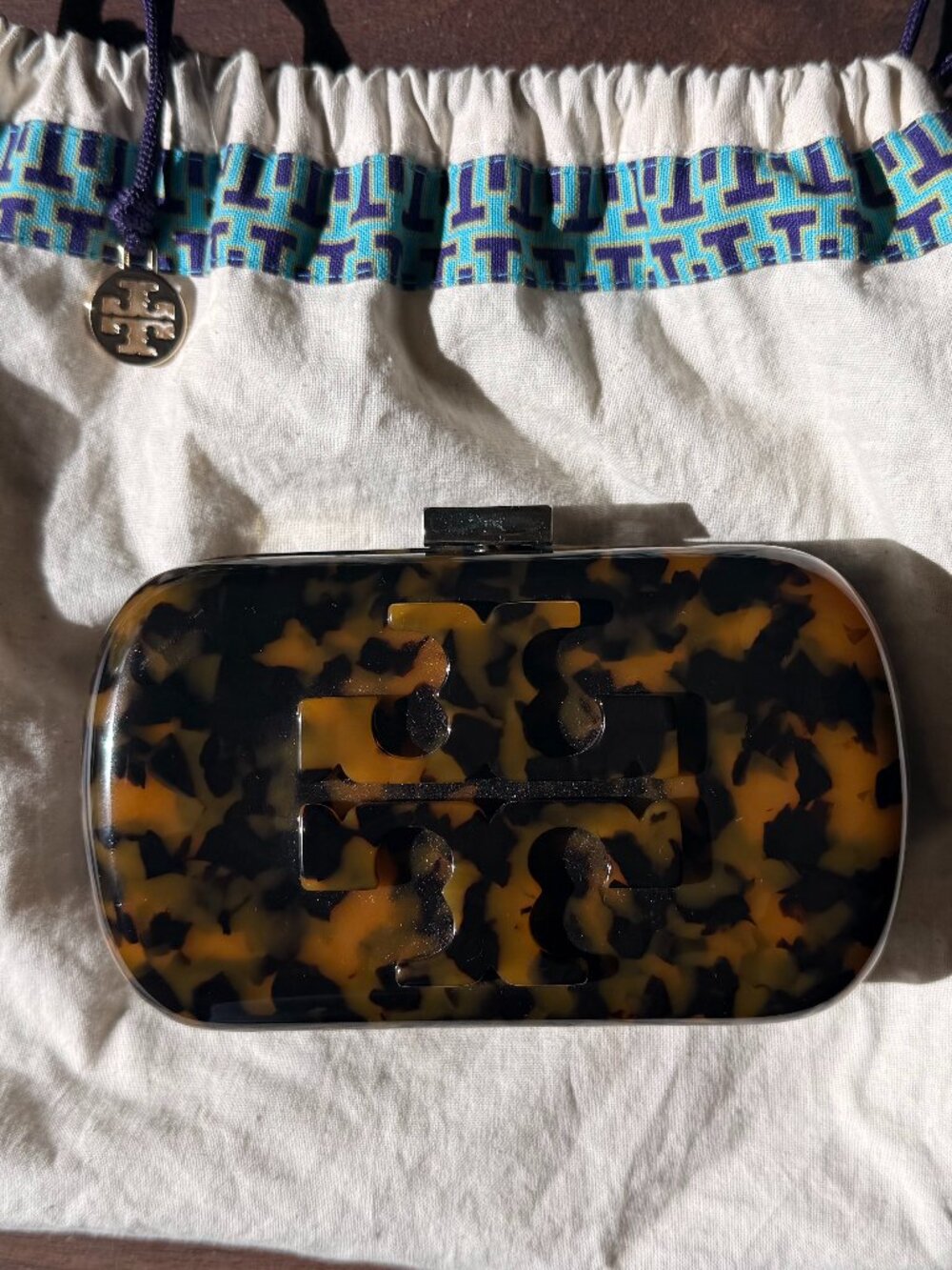 Tory Burch Tortoise Resin Clasp Clutch